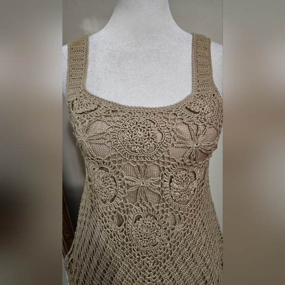 MAK BY MAK B Asymmetrical Crochet Top In Tan/beige. Size Small - Picture 4 of 13